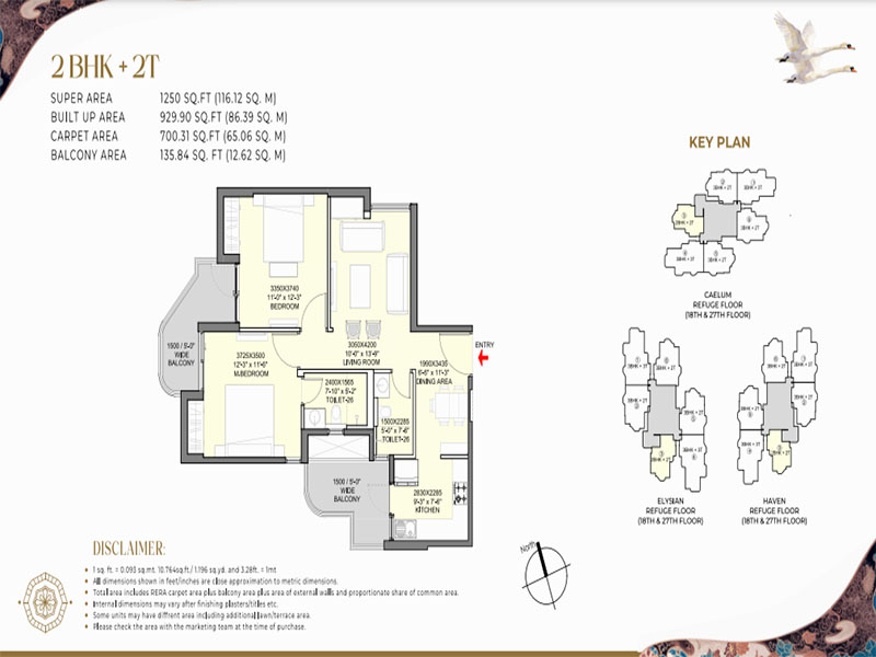 2 BHK + 2T Floor Plan