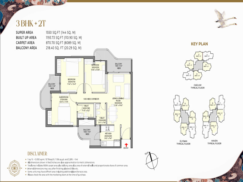 3 BHK + 2T Floor Plan