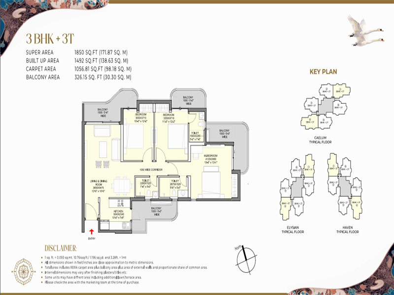 3 BHK + 3T Floor Plan